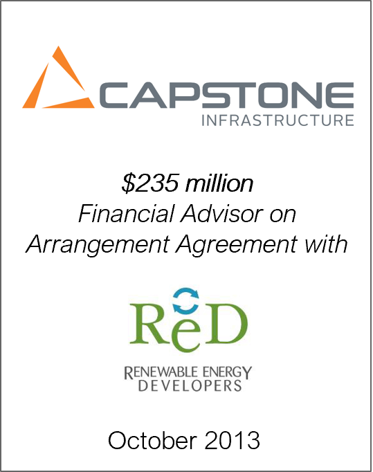 October 2013: Origin Merchant Partners Advises Capstone Infrastructure Corp. on its Arrangement Agreement with Renewable Energy Developers Inc.
