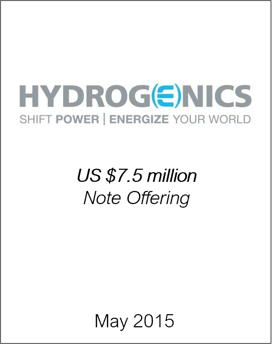 May 2015: Origin Merchant Securities Inc. Acts as Financial Advisor to Hydrogenics Corp. on its Note Offering