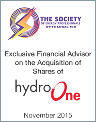 November 2015: Origin Merchant Partners Advises The Society of Energy Professionals on its Acquisition of Shares of Hydro One Limited