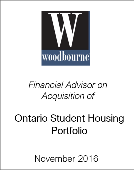 November 2016: Origin Merchant Partners Acts as Financial Advisor to Woodbourne Canada Management Inc. on Acquisition of Ontario Student Housing Portfolio