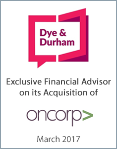 March 2017: Origin Merchant Partners Advises Dye & Durham Corporation on its Acquisition of OnCorp Direct Inc.