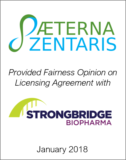 Jan 2018: Origin Merchant Partners Provides Fairness Opinion for the Executive Committee and Board of Aeterna Zentaris Inc. on its License and Assignment Agreement with Strongbridge Biopharma LLC