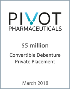 March 2018: Origin Merchant Securities Inc. Advises Pivot Pharmaceuticals Inc. on its Private Placement of Convertible Debentures