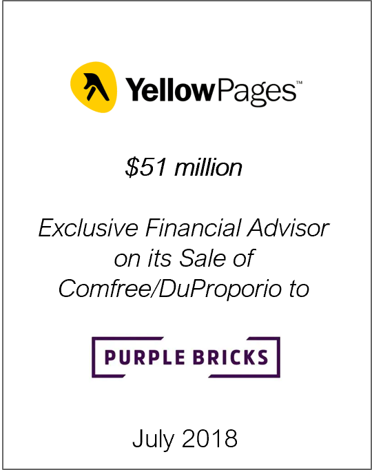 July 2018: Origin Merchant Partners Advises Yellow Pages on the Sale of the Comfree / DuProprio Network to Purplebricks