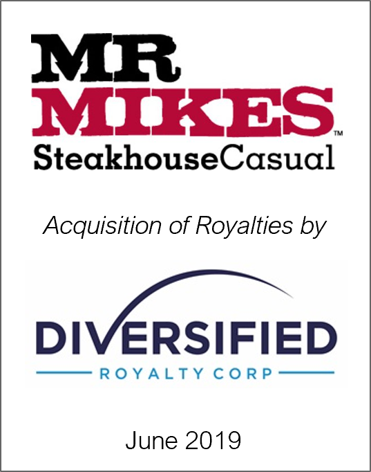 June 2019: Origin Merchant Partners Advises Mr. Mikes on sale of Mr. Mikes Royalty to Diversified Royalty Corp.