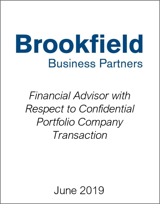 June 2019: Origin Merchant Partners Acts as Financial Advisor to Brookfield Business Partners LP
