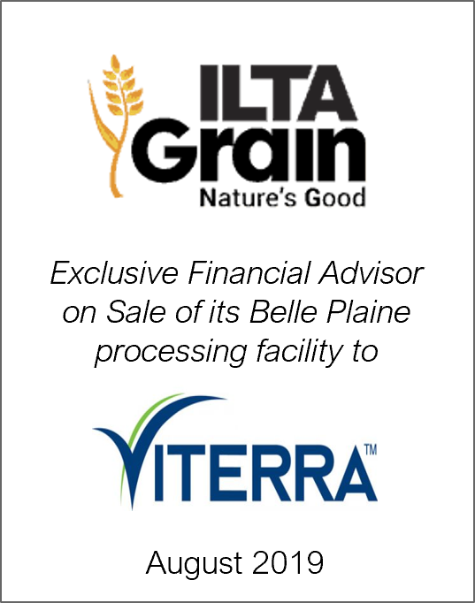 August 2019: Origin Merchant Partners Advises ILTA Grain Inc. on the sale of its Belle Plaine, SK processing facility to Viterra Inc.