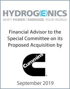 September 2019: Origin Merchant Partners Provides Formal Valuation and Fairness Opinion on the Proposed Acquisition of Hydrogenics Corporation by Cummins Inc.