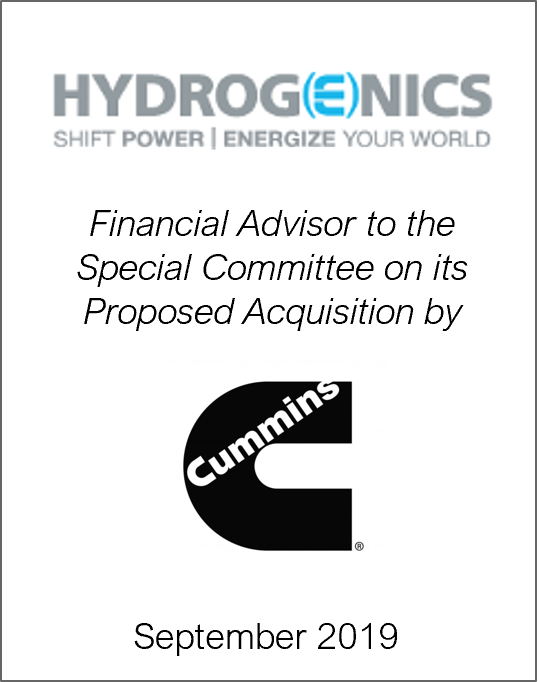 September 2019: Origin Merchant Partners Provides Formal Valuation and Fairness Opinion on the Proposed Acquisition of Hydrogenics Corporation by Cummins Inc.