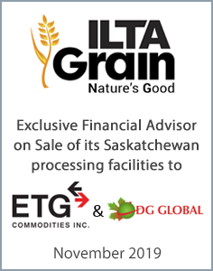 November 2019: Origin Merchant Partners Advises ILTA Grain Inc. on Sale of its Saskatchewan processing facilities to ETG Commodities Inc & DG Global
