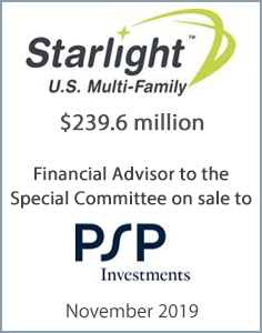 November 2019: Origin Merchant Acts for Starlight U.S. Multi-Family Value-Add Fund on US$239.6 million Sale to PSP Investments