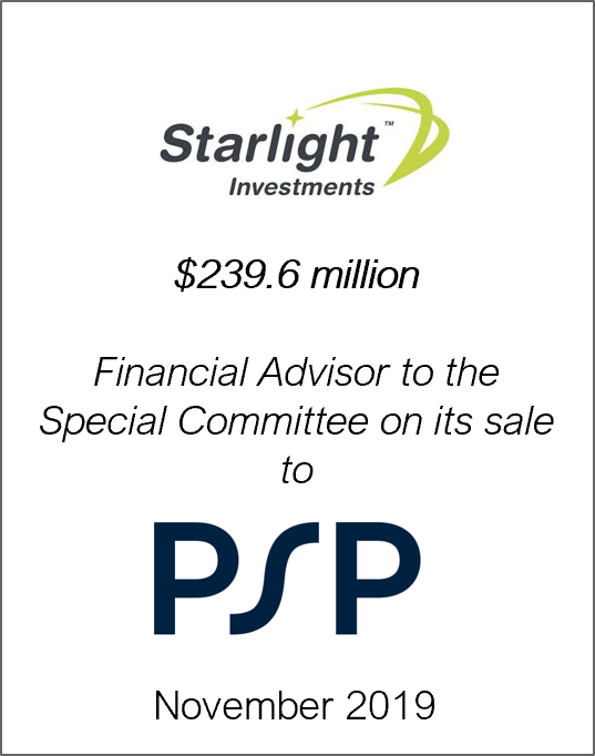 November 2019: Origin Merchant Acts for Starlight U.S. Multi-Family Value-Add Fund on US$239.6 million Sale to PSP Investments