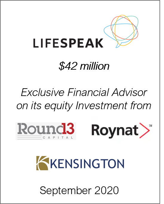 September 2020: Origin Merchant Partner Advises LifeSpeak on its $42 million Equity Investment