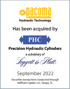 September 2022: Origin Merchant Partners advises Pacoma Holding S.a.r.l. on the sale of its hydraulic cylinder technology businesses to Precision Hydraulic Cylinders, a subsidiary of Leggett & Platt, Inc. (NYSE: LEG)