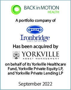 September 2022: Origin Merchant Partners Acts as Exclusive Financial Advisor to Back in Motion on its sale to Yorkville Asset Management