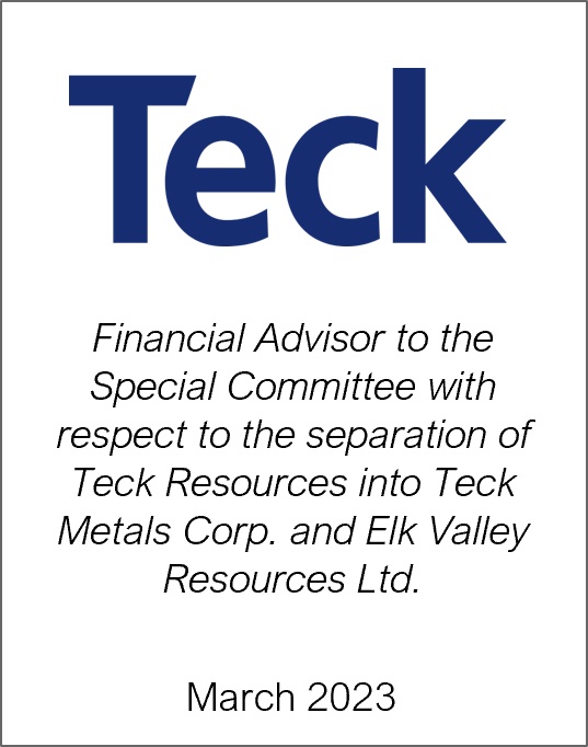 March 2023: Origin Merchant Partners Provides Fairness Opinion to Special Committee of Teck Resources on the separation of its metals and steelmaking coal assets