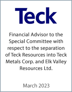 March 2023: Origin Merchant Partners Provides Fairness Opinion to Special Committee of Teck Resources on the separation of its metals and steelmaking coal assets