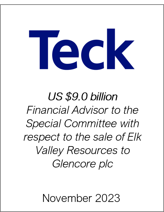 November 2023: Origin Merchant Partners acts as Financial Advisor to the Special Committee of Teck Resources on the sale of Elk Valley Resources to Glencore plc